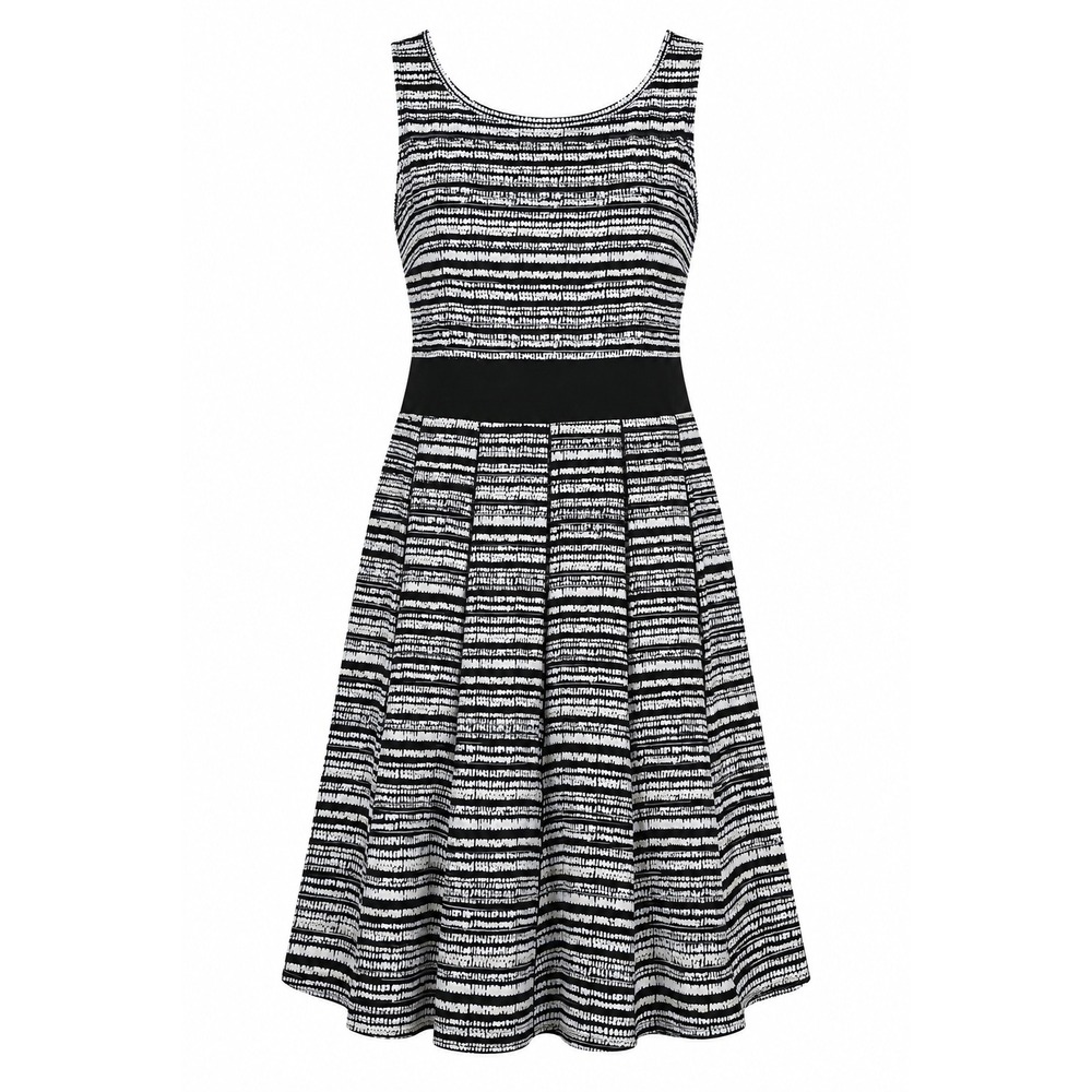 Danny and Nicole Fit and Flare Dress Womens 1X Black White Striped Empire Waist